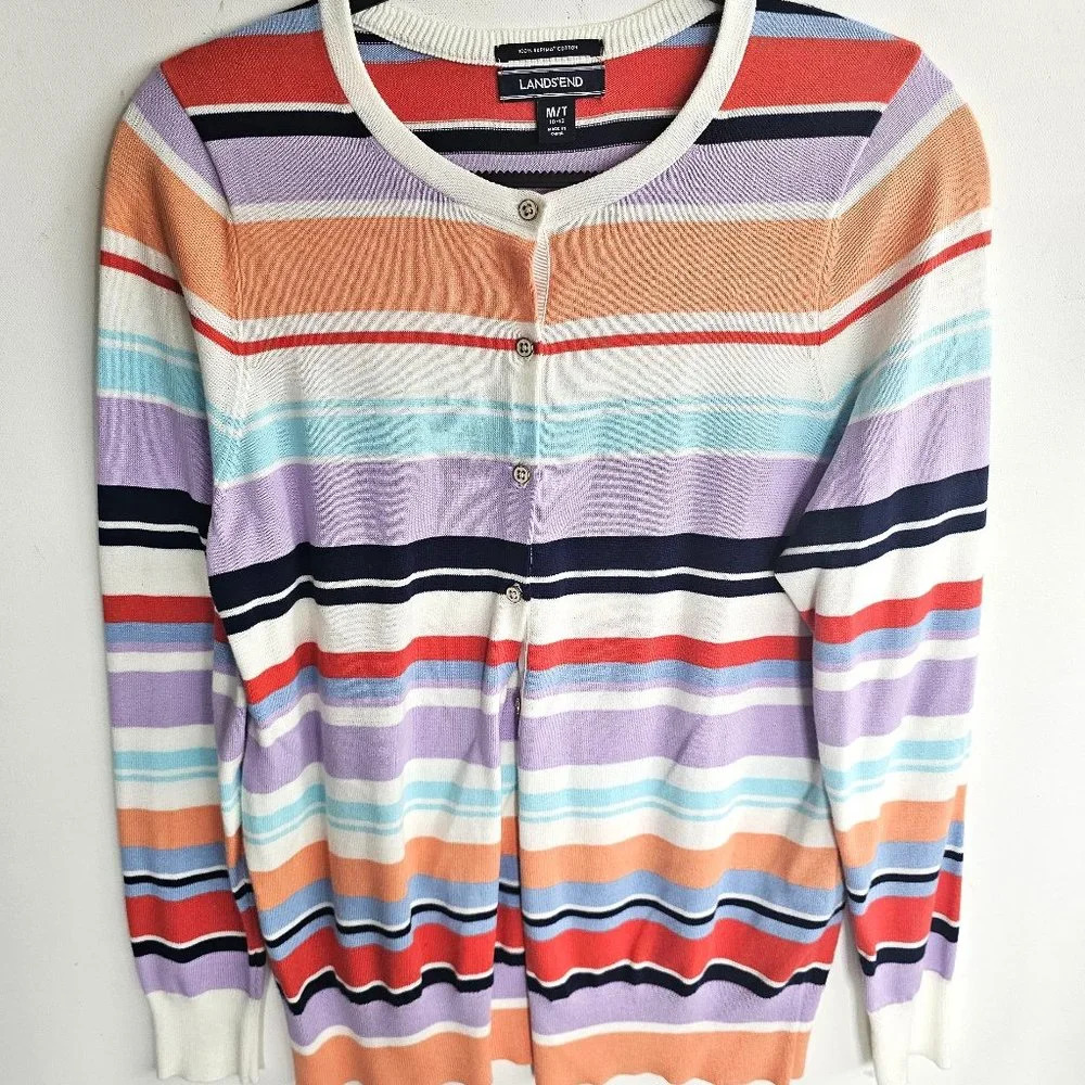 Lands End Striped Cardigan‎ Medium
